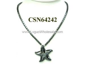 Hematite Starfish Pendant Beads Stone Chain Choker Fashion Women Necklace